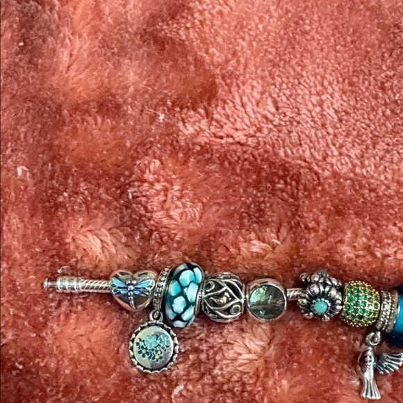 Pandora bracelet with turquoise and silver charms - Picture 2 of 8